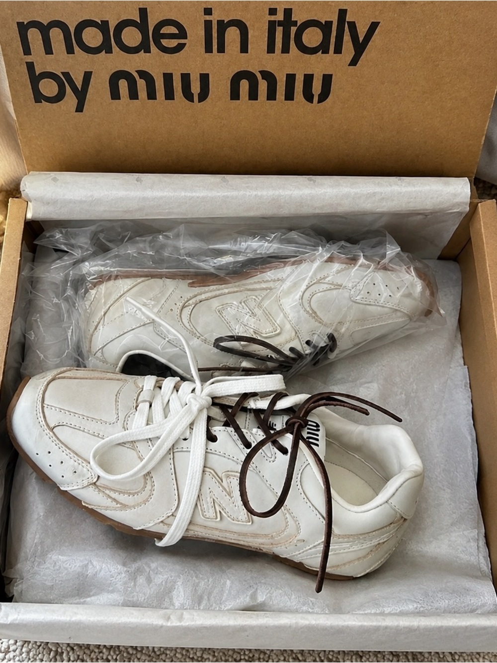Miu Miu White Sneakers with Brown Laces - Kids